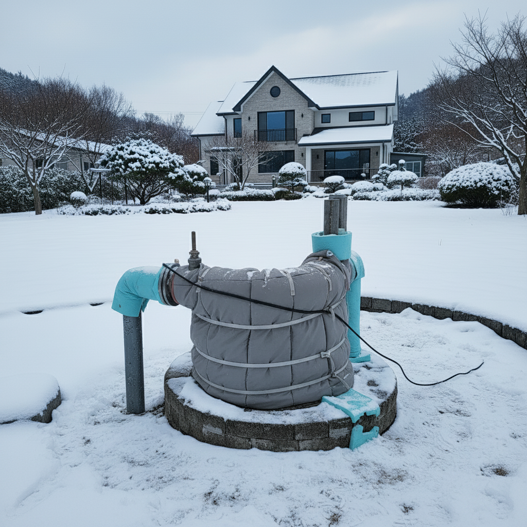 동파 수리 후에도 여전히 물길이 막힌 관정의 모습. 주인이 허탈하게 서 있다.