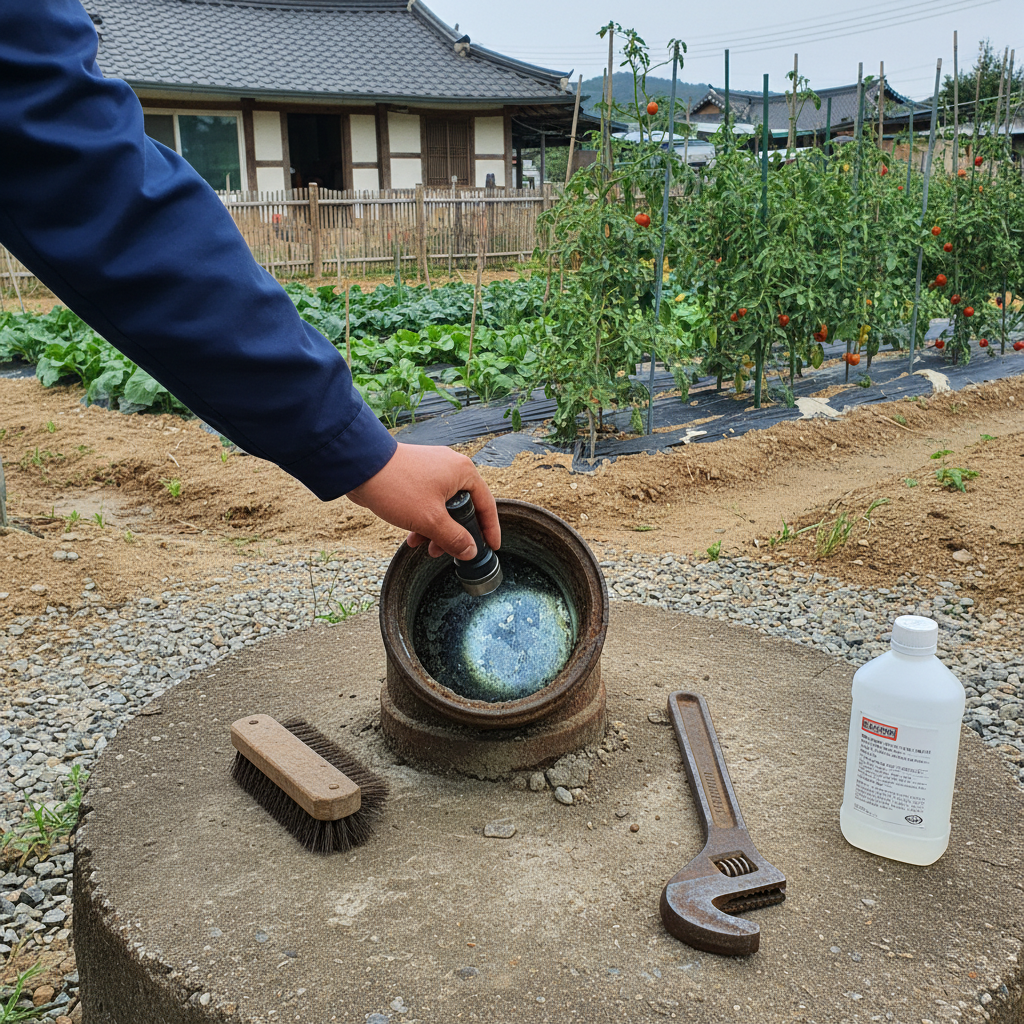 새롭게 설치된 지하수 펌프와 관정을 점검하는 모습