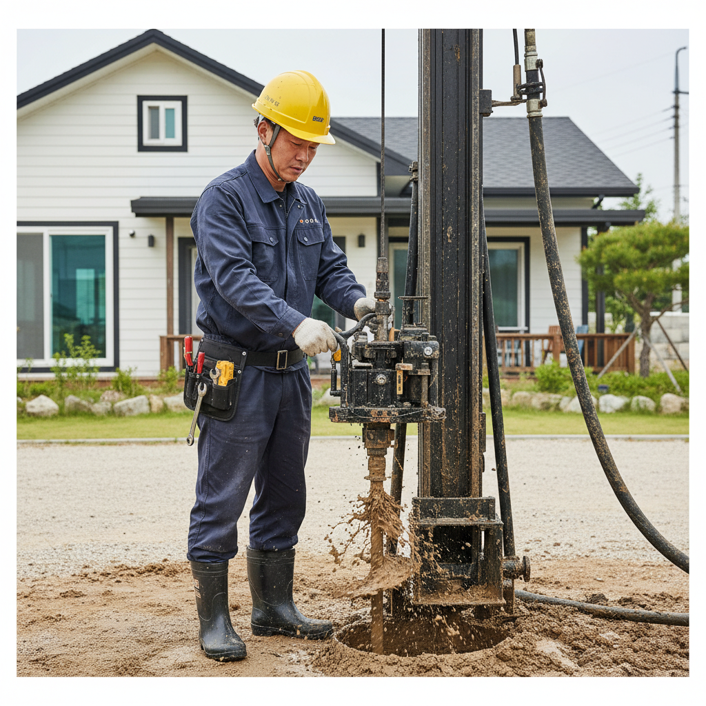 굴착기로 관정 시추 작업 중인 모습
