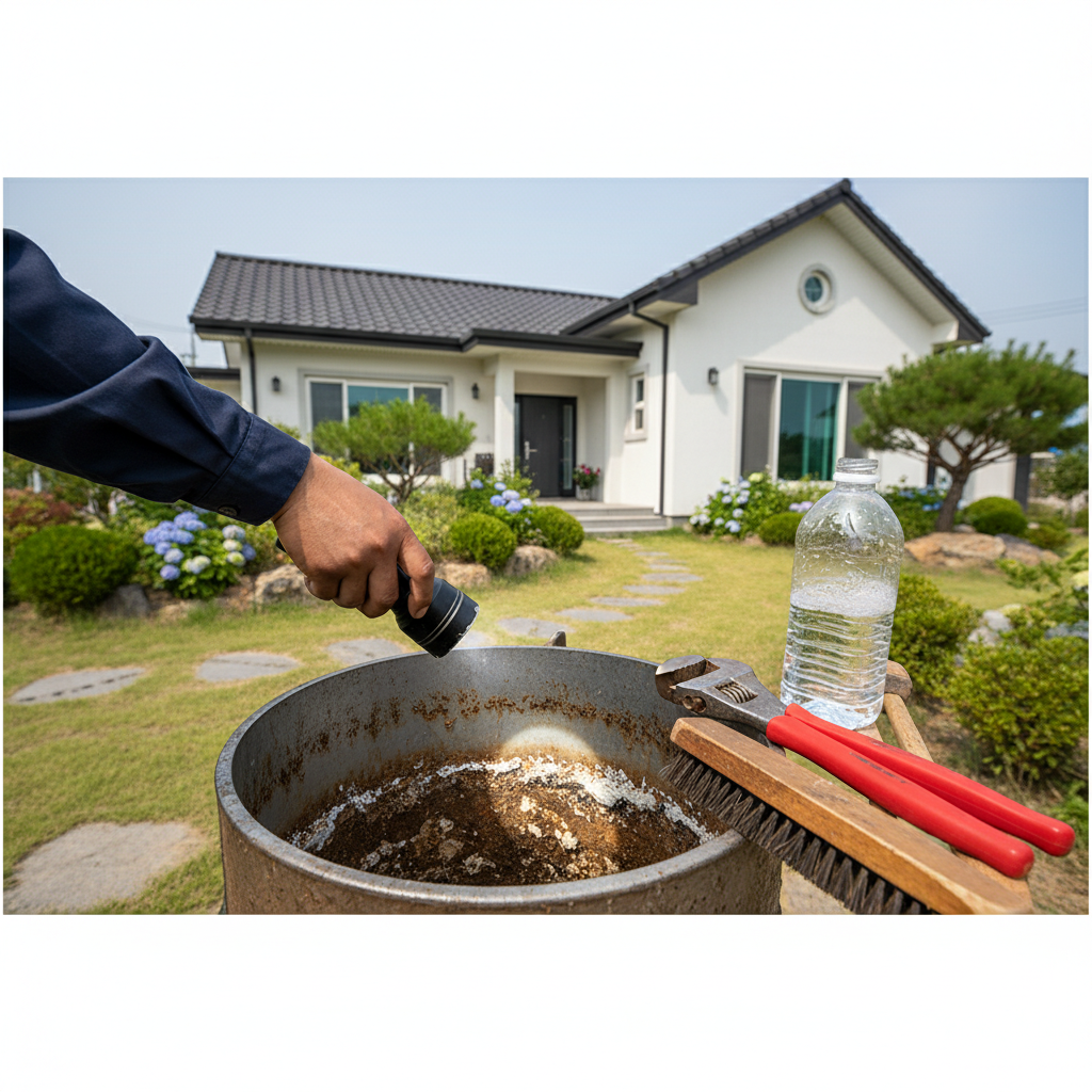 관정 내부를 점검하고 유지보수하는 모습