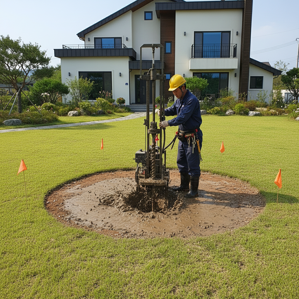 굴착기로 지하수 관정을 시공하고 있는 모습