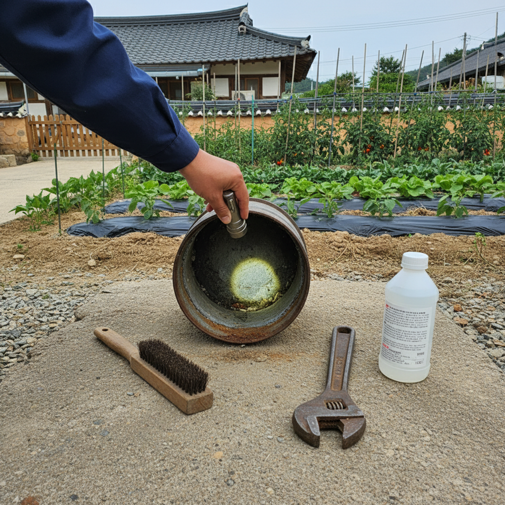 설치된 정수설비를 점검하고 유지보수하는 모습