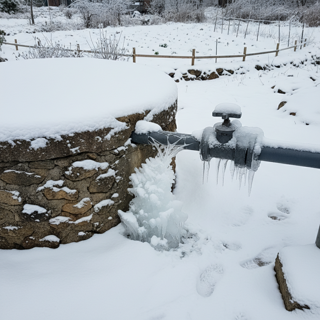 동파된 기존 관정을 확인하기 위해 주변을 정리하는 작업 전 모습
