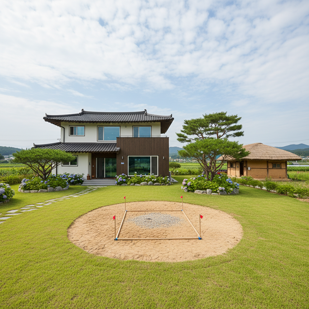 관정 굴착 작업 전 전원주택 현장 모습