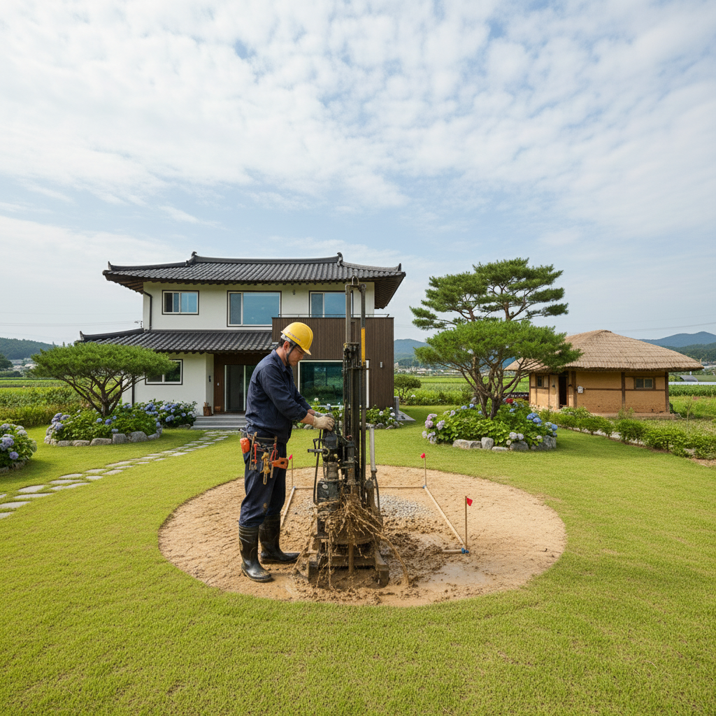 굴착기로 지하수 관정을 시공하는 모습