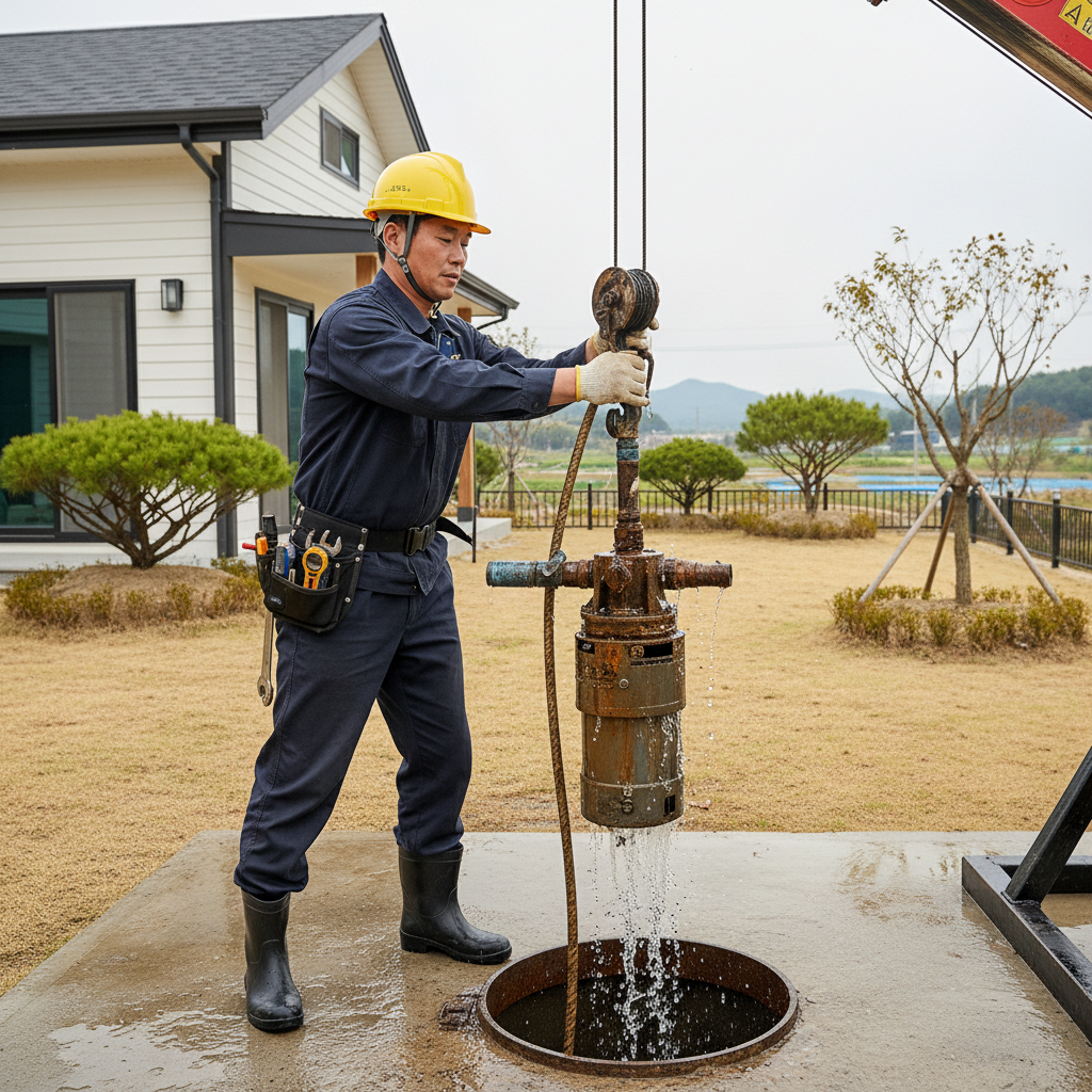 수중모터 교체를 위해 지하수 펌프를 수리하는 모습
