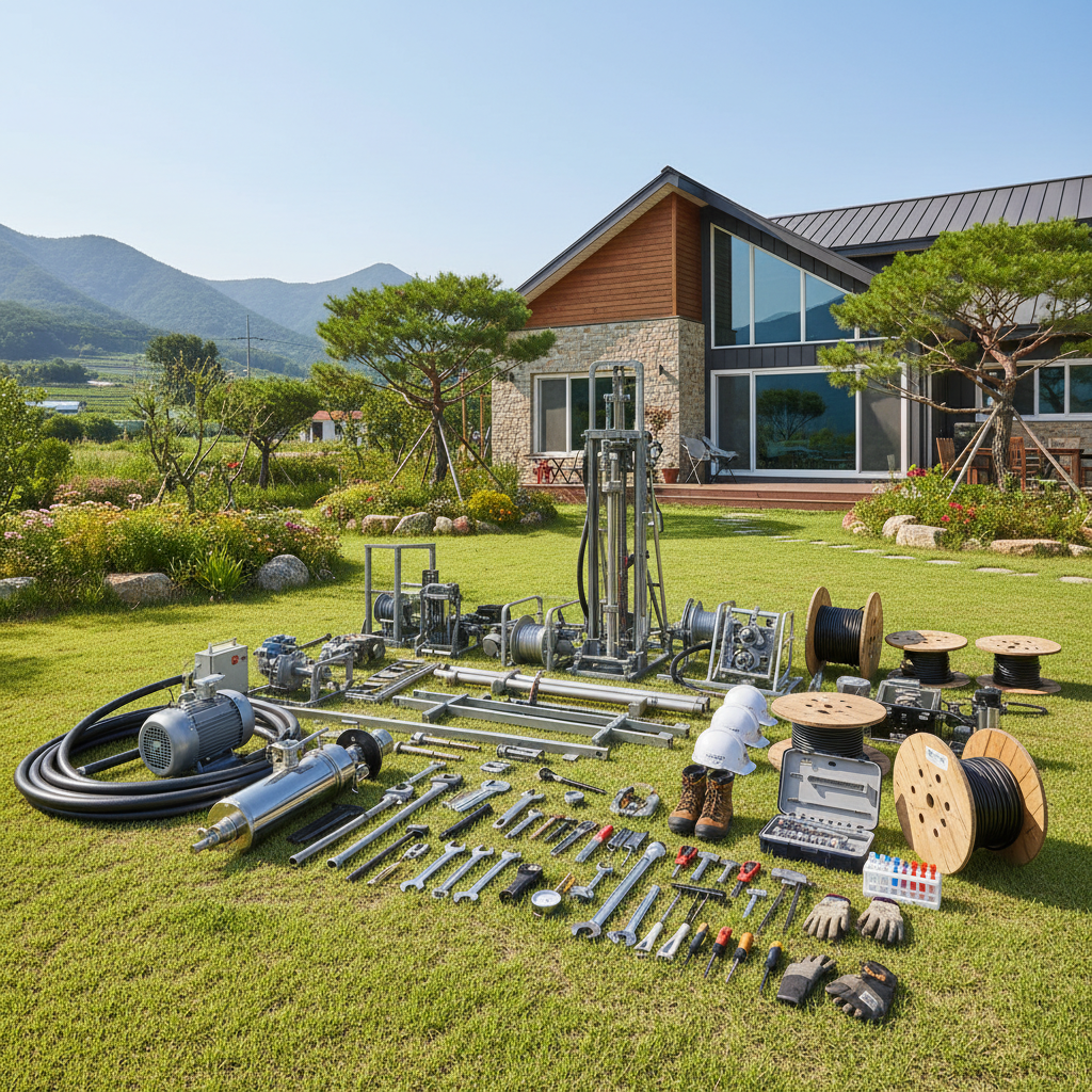 지하수 관정 개발을 위한 시추 장비 세팅 모습