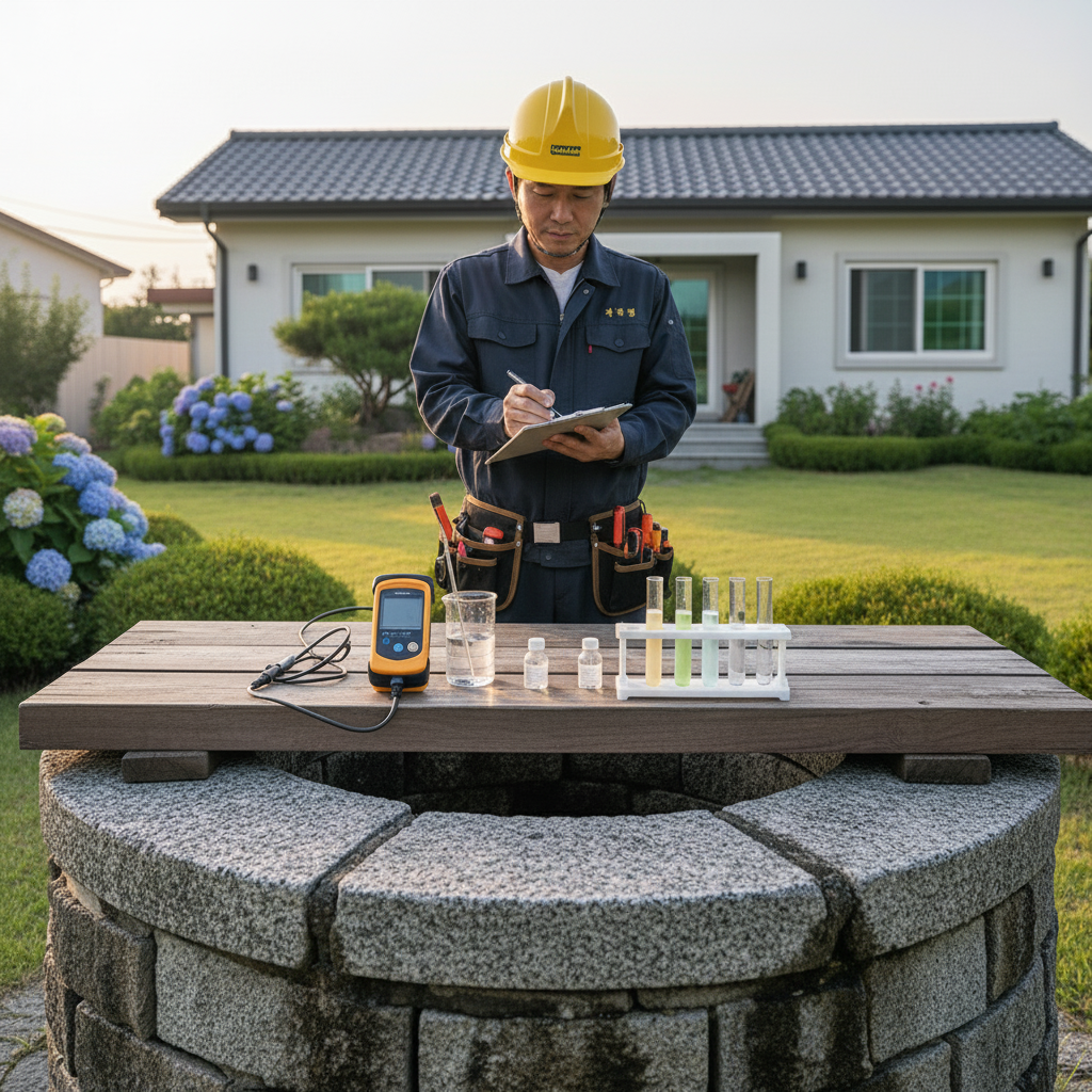 수질검사키트를 이용해 지하수 수질을 검사하는 모습