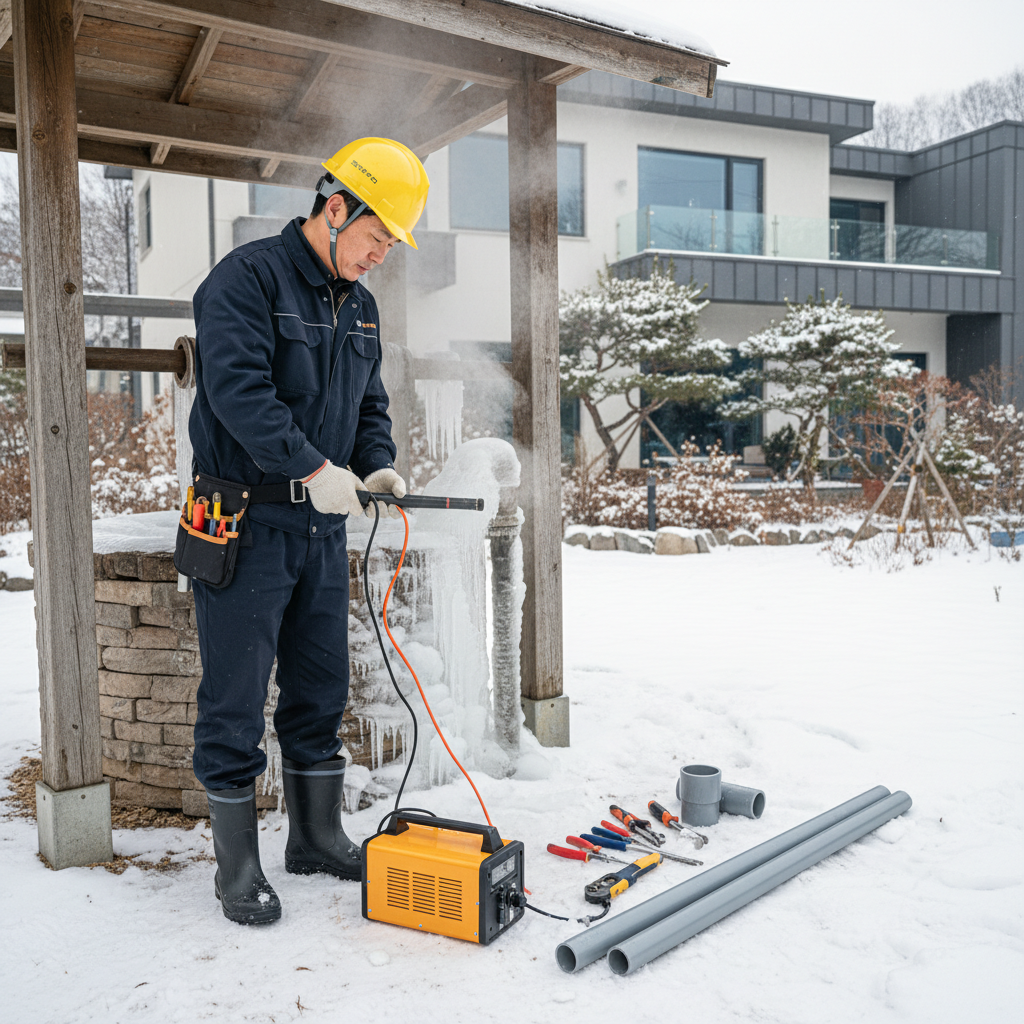동파된 지하수 배관을 해빙기로 수리하는 작업중 모습