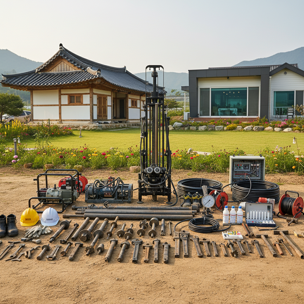 홍천 지하수 관정 개발을 위한 장비 세팅 준비 모습