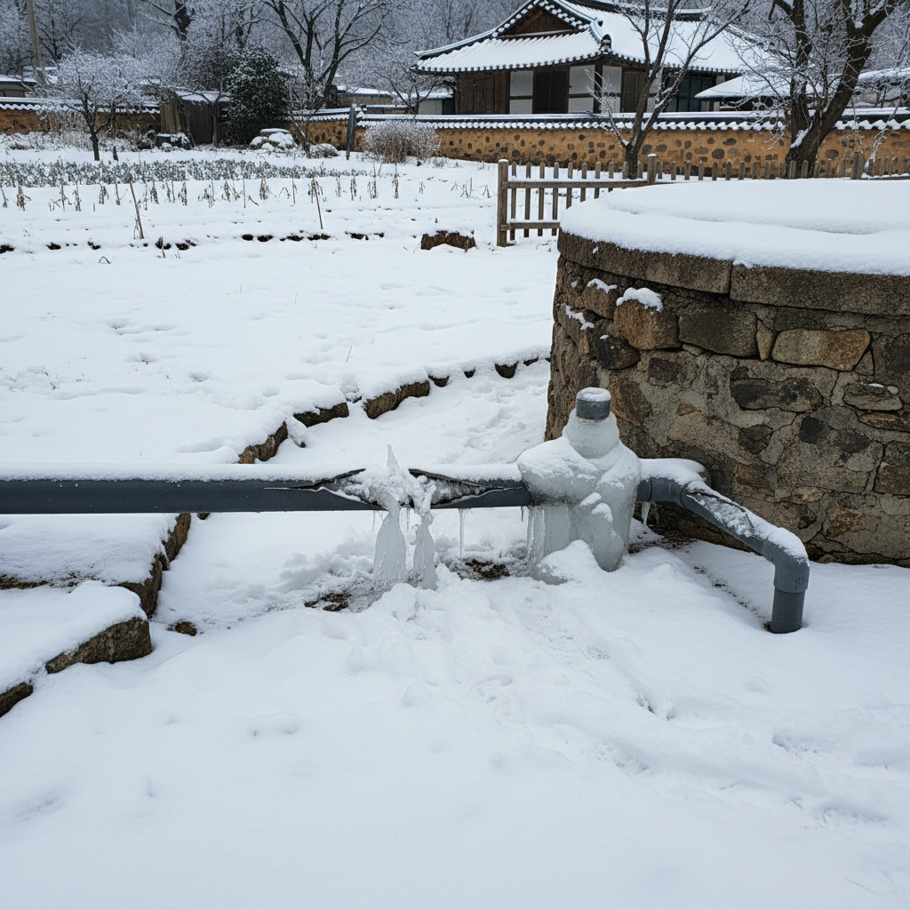 지하수 동파로 멈춰버린 이천시 전원주택 관정 주변 전경