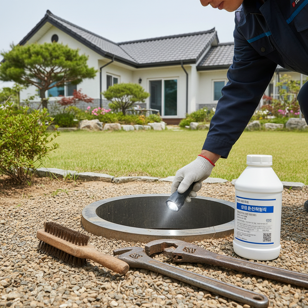 설치된 지하수 관정의 펌프와 배관 시스템을 점검하는 모습
