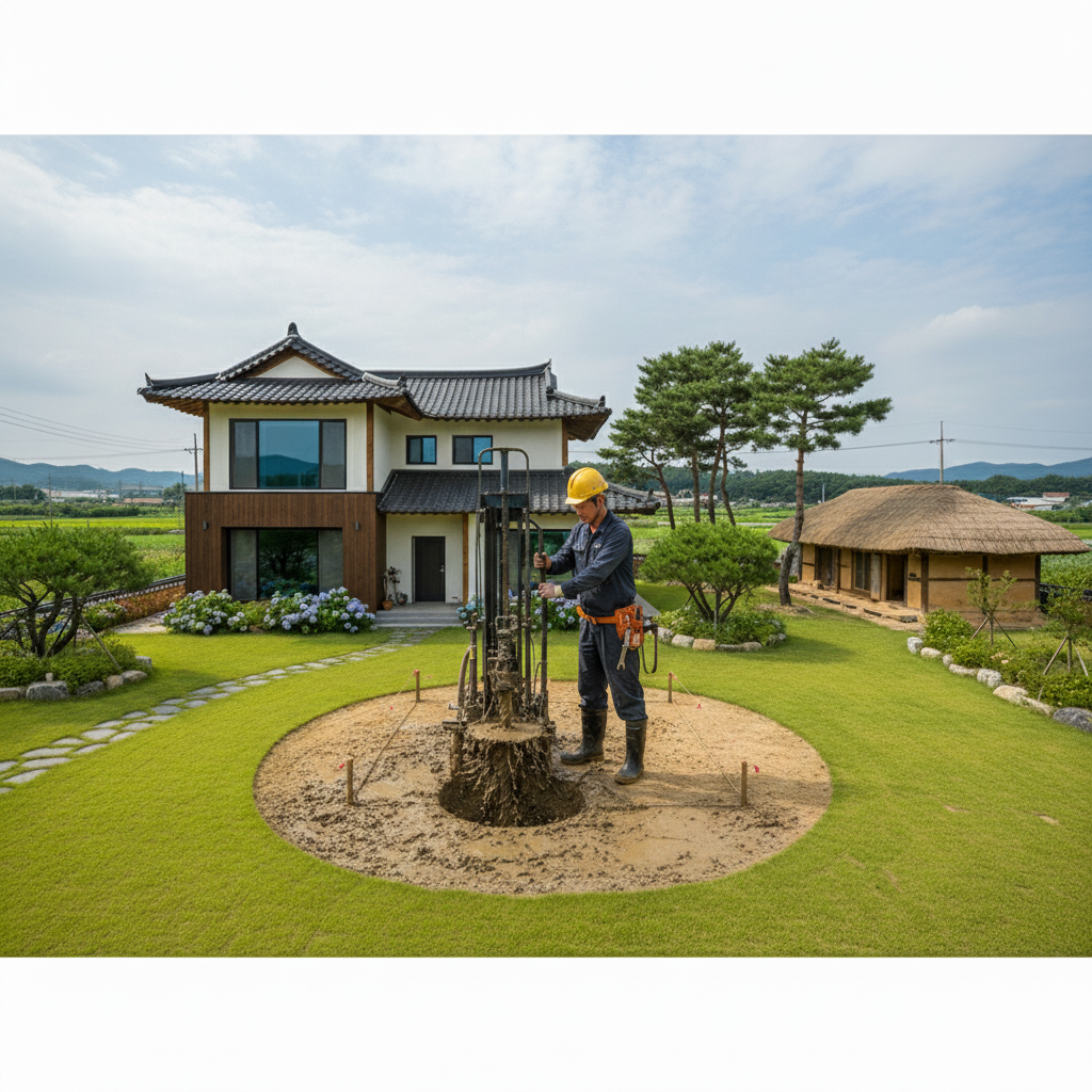 고성능 굴착기로 지하수 관정을 시공하는 작업 중인 모습