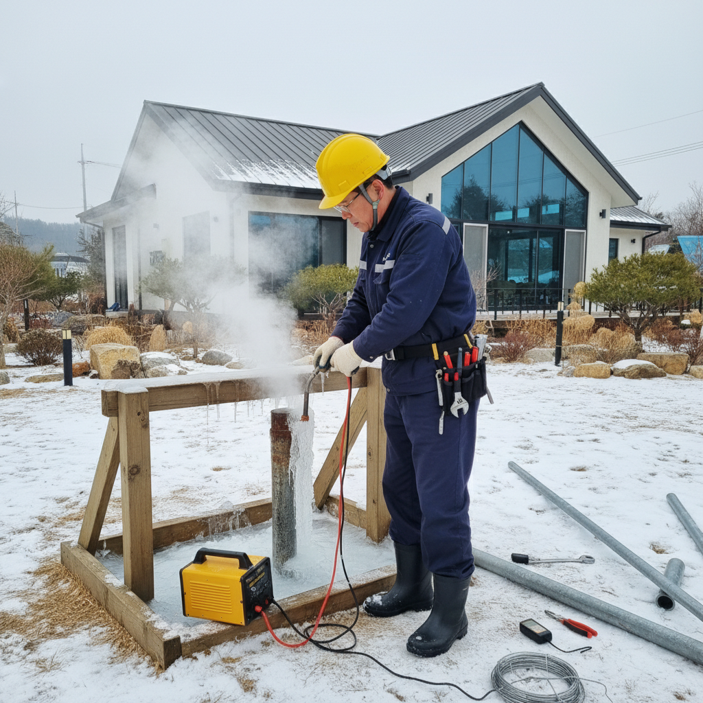 관정 동파 수리를 위해 해빙기로 증기를 주입하는 작업 모습