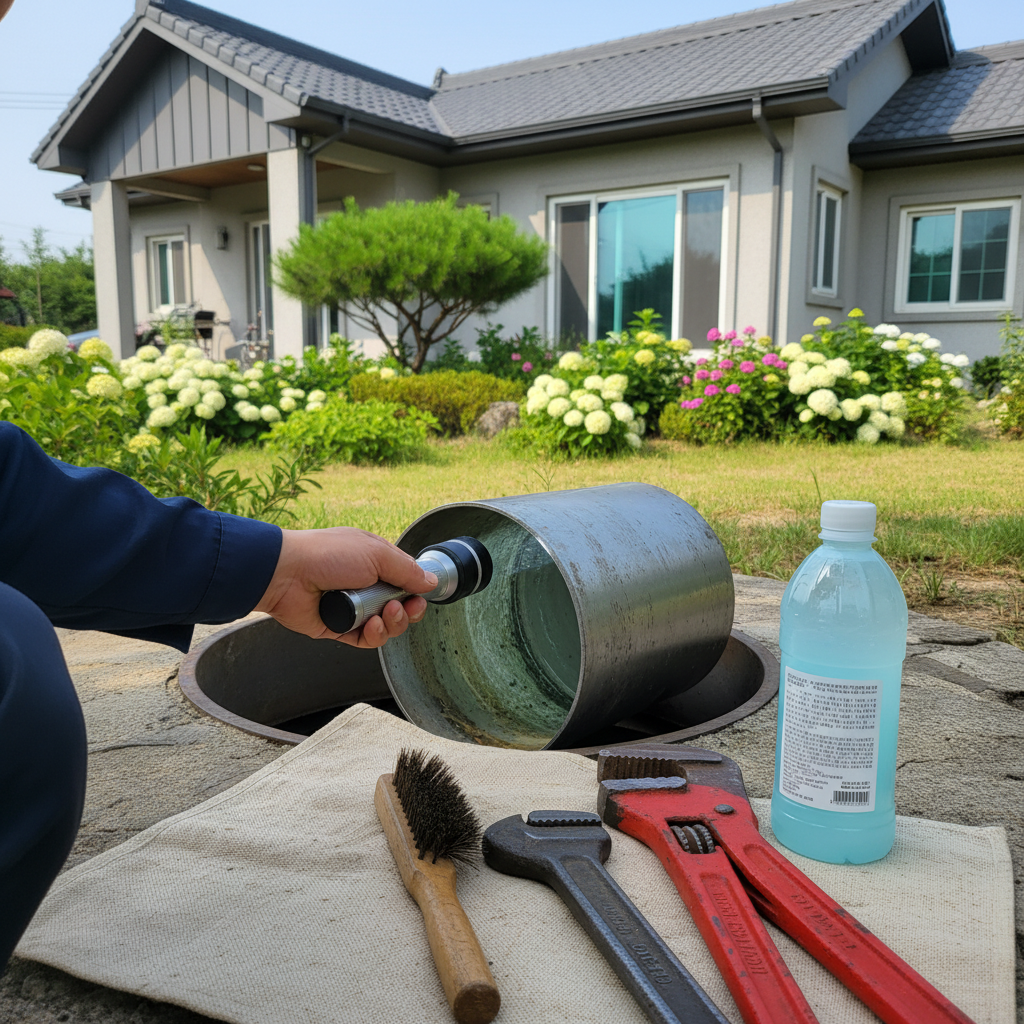 지하수 펌프 및 관정 시설의 정기적인 점검과 유지보수 작업이 진행되는 장면