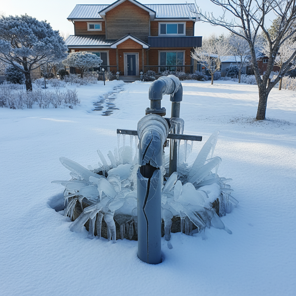 동파로 인해 지하수 배관이 얼어붙어 물이 흐르지 못하는 작업 전 현장 모습