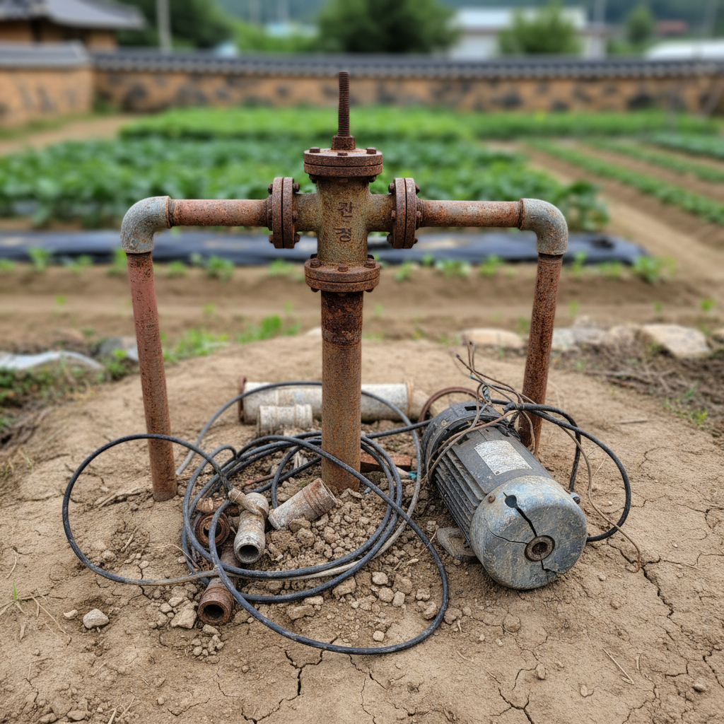 원주 펜션 부지, 수질 이상으로 인한 지하수 펌프 교체 작업 전 모습