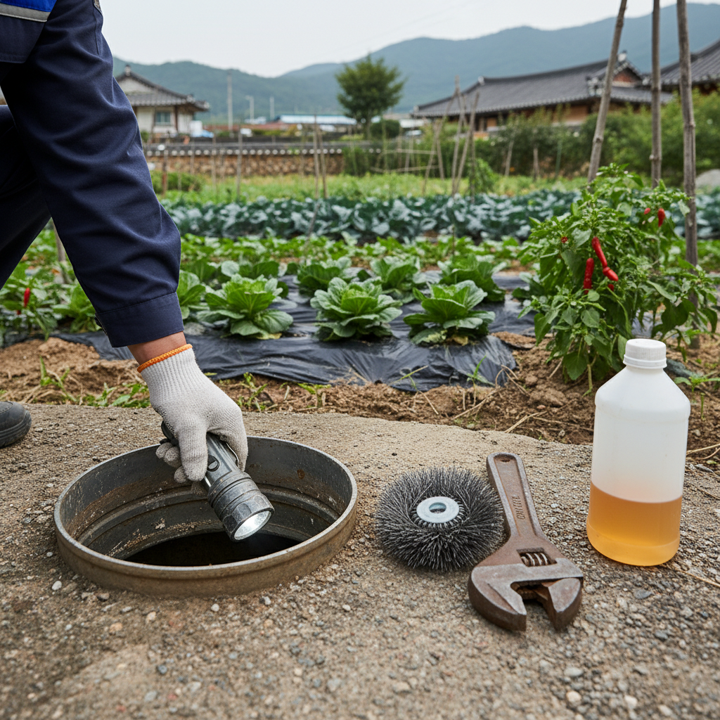 새롭게 개발된 지하수 관정의 수량과 수질을 점검하는 모습