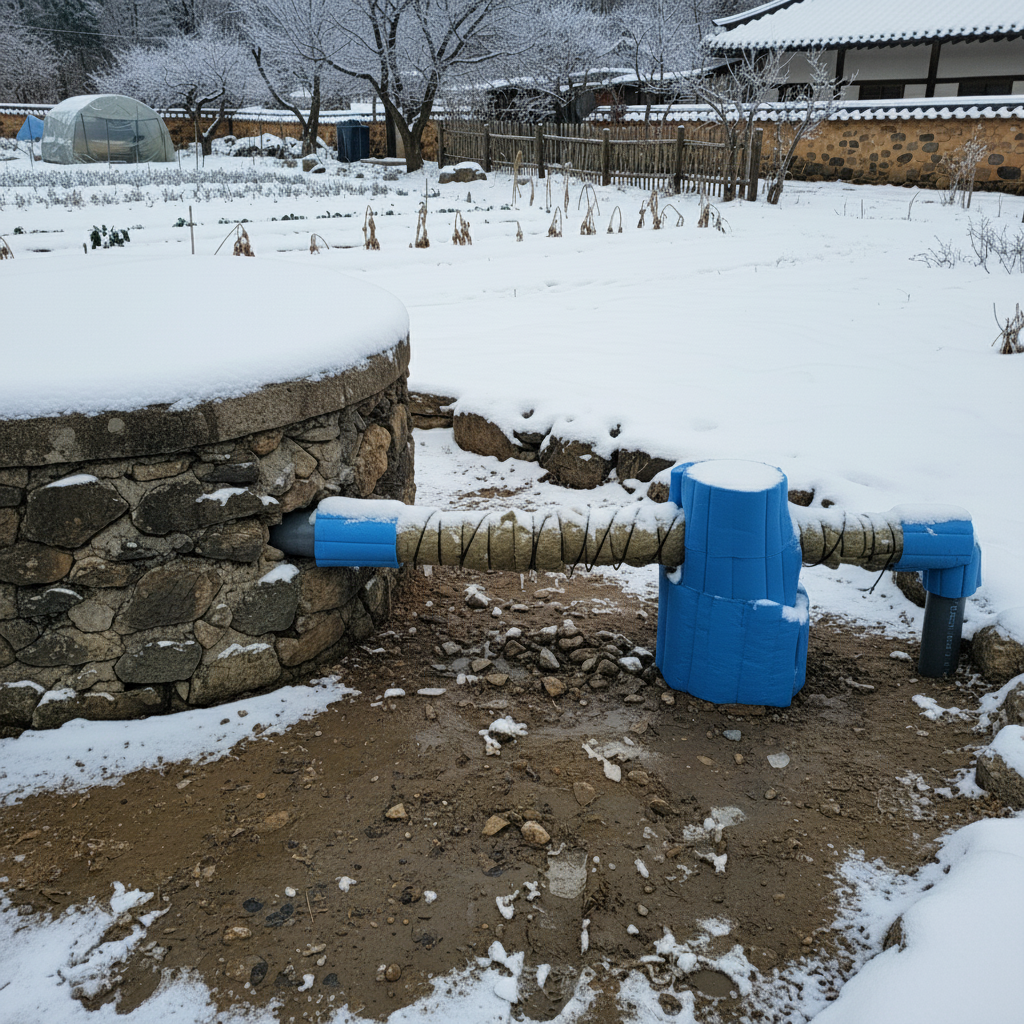 동파 수리 완료 후, 다시 물이 흐르기 시작한 지하수 배관