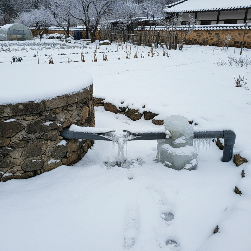 배관 동파로 물 공급이 끊긴 포천 식당의 지하수 관정 주변
