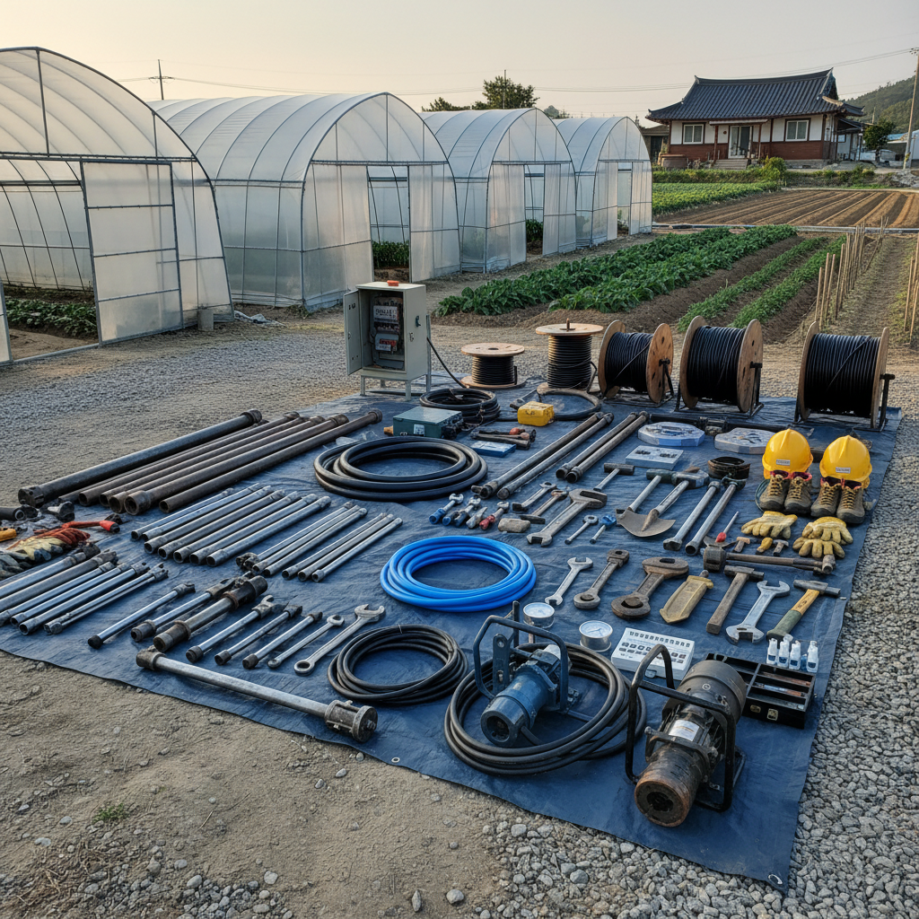 새로운 물길을 찾기 위해 포천 식당 마당에 세팅된 시추기 장비