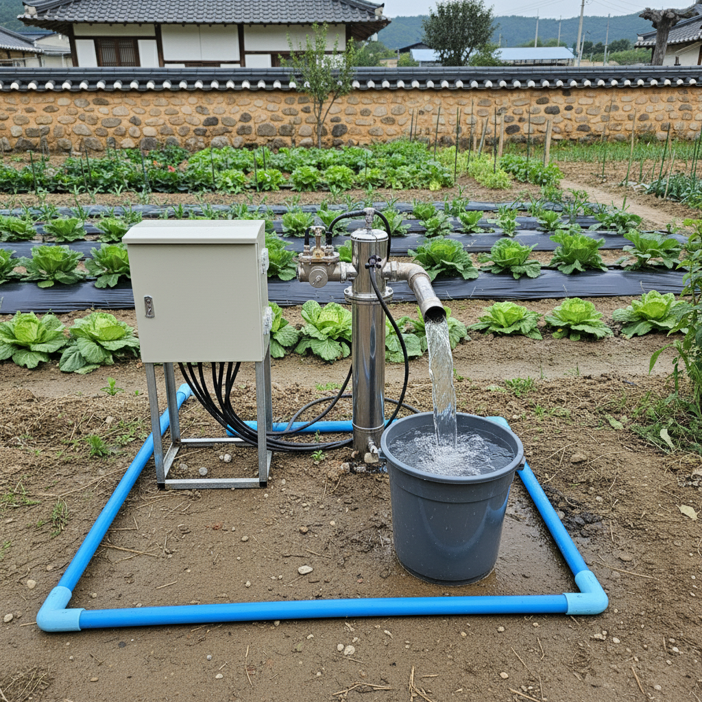관정 세척 및 펌프 수리 작업 완료 후 깨끗하게 물이 토출되는 모습