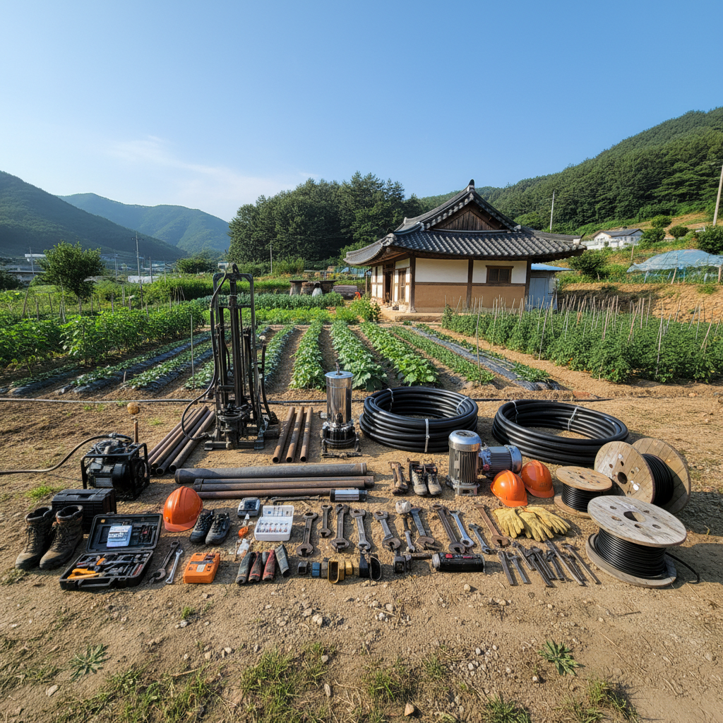 지하수 관정 세척 및 펌프 수리를 위한 전문 장비 세팅 모습