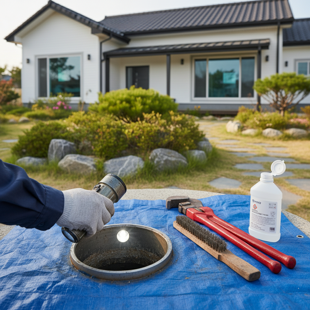 관정 주변 배관 연결 상태를 꼼꼼하게 점검하는 기술자의 모습