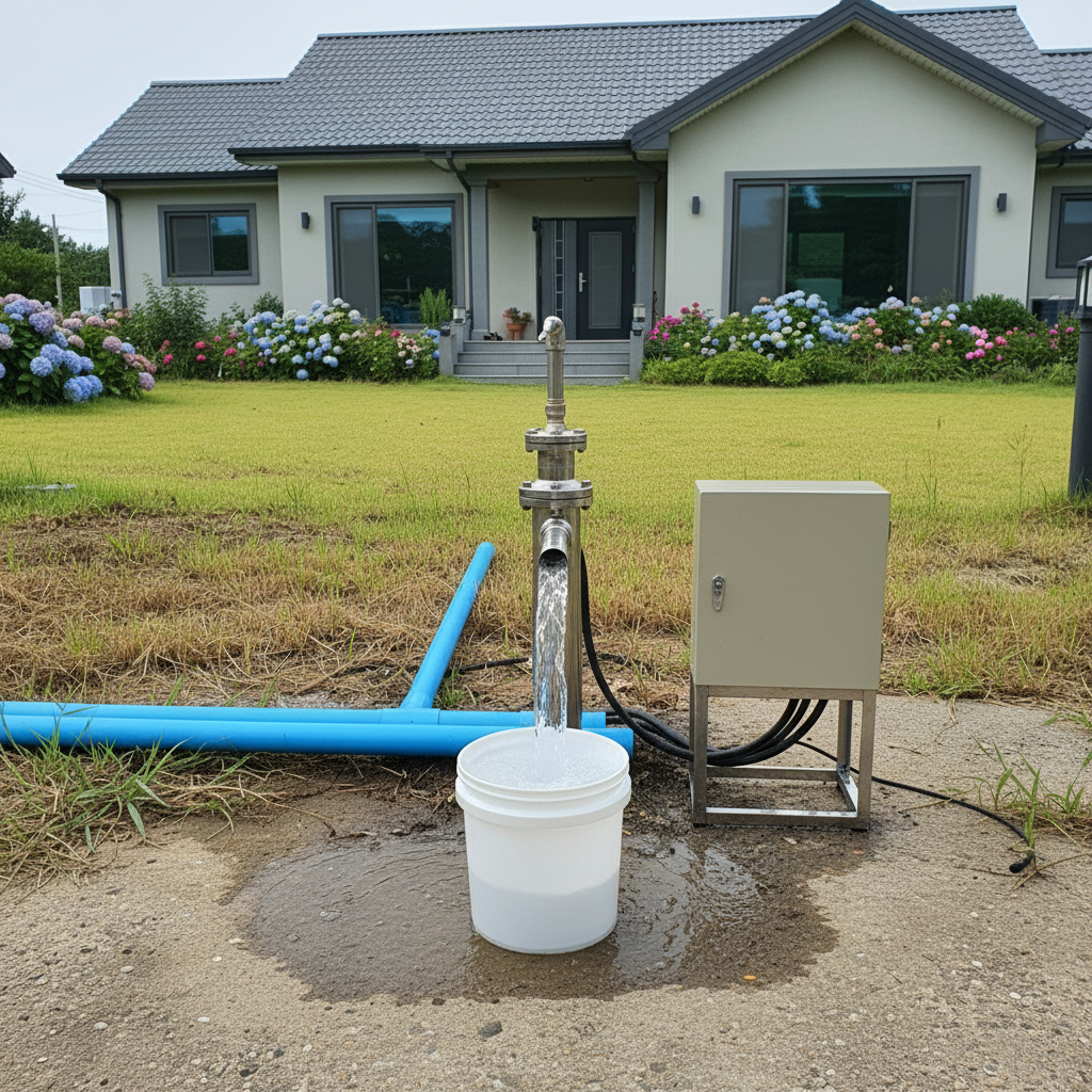 새 펌프 설치 후 맑은 물이 시원하게 솟아오르는 모습