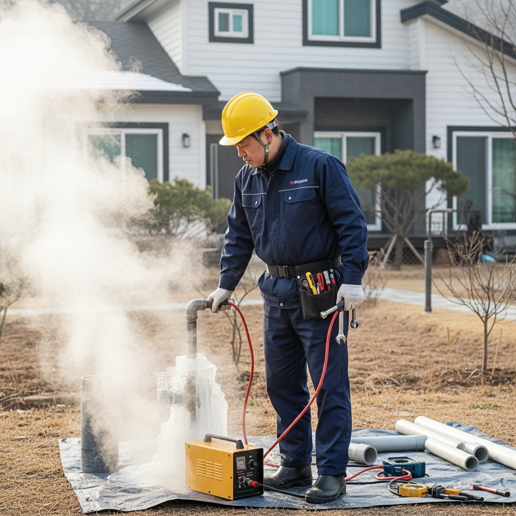 해빙기를 이용해 동파된 지하수 배관을 녹이는 작업 모습