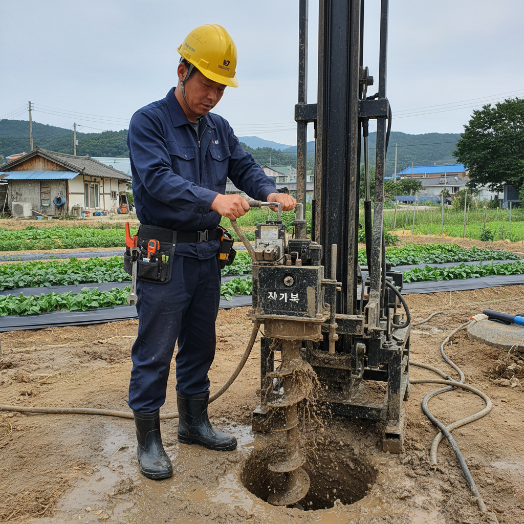 180미터 깊이까지 굴착기로 관정을 뚫는 작업 진행 중
